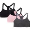 Fruit of the Loom Women’s Multi-Pack Spaghetti Strap Cotton Sports Bra(Blushing Rose With Black/Charcoal/Black)