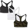 Fruit of the Loom Women’s Multi-Pack Spaghetti Strap Cotton Sports Bra(Camo/White/Charcoal With Black)