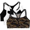 Fruit of the Loom Women’s Multi-Pack Spaghetti Strap Cotton Sports Bra(Petite Modern Camoflage/White/Black)