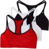Fruit of the Loom Women’s Multi-Pack Spaghetti Strap Cotton Sports Bra(Red Hot With Black/White/Black Hue)