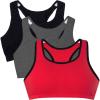 Fruit of the Loom Women’s Multi-Pack Tank Top Style Sports Bra(Red Hot With Black/Charcoal/Black)