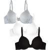 Fruit of the Loom Womens Smooth Cotton T-Shirt Bra – Ultra-Soft, Flexible, and Invisible Under Tees(Black/White/Grey Heather)