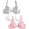 Fruit of the Loom Womens Smooth Cotton T-Shirt Bra – Ultra-Soft, Flexible, and Invisible Under Tees(Blushing Rose/White/Grey Heather)