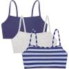 Fruit of the Loom Women’s Spaghetti Strap Cotton Sports Bra-All-Day Comfort(Rugby Stripe/Skipper Blue/Heather Grey)