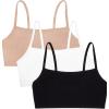 Fruit of the Loom Women’s Spaghetti Strap Cotton Sports Bra-All-Day Comfort(White/Sand/Black)