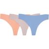 Fruit of the Loom Women’s Underwear, Pima Cotton Blend Fabric, Super Smooth Raw Cut Edges(Thong – 3 Pack – Mango/Nude/Blue)