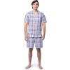 Fruit of the Loom mens Broadcloth Short Sleeve Pajama Set(Ivory/Blue/Red Plaid)