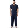 Fruit of the Loom mens Broadcloth Short Sleeve Top and Long Pants Pajama Set(Navy Blue)