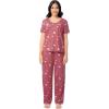 Fruit of the Loom womens Short Sleeve Tee and Pant 2 Piece Sleep Set(Red/Hearts)