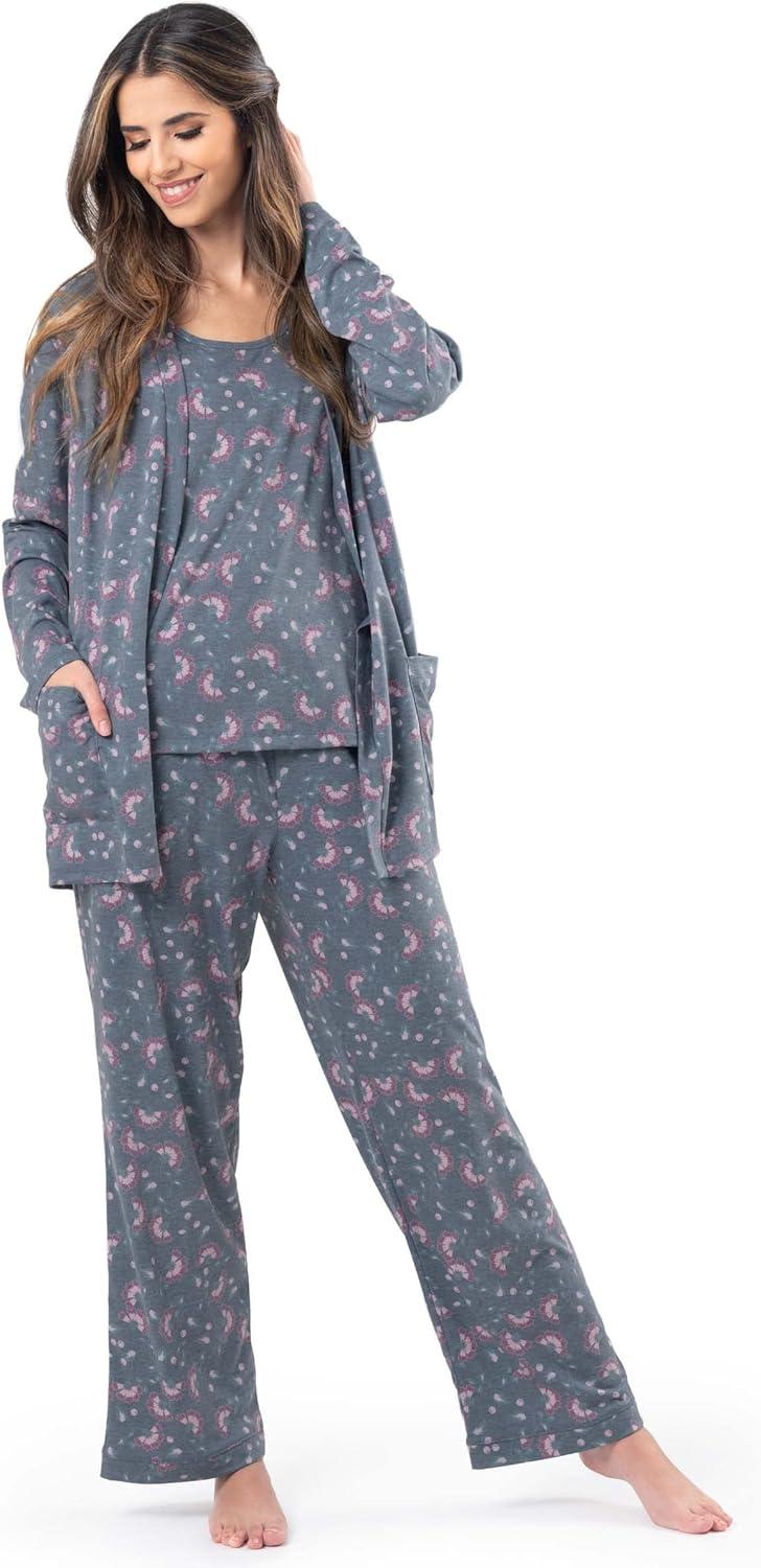 imageFruit of the Loom womens Breathable Tank Top Pant and Cardigan Sleep SetFloral Print