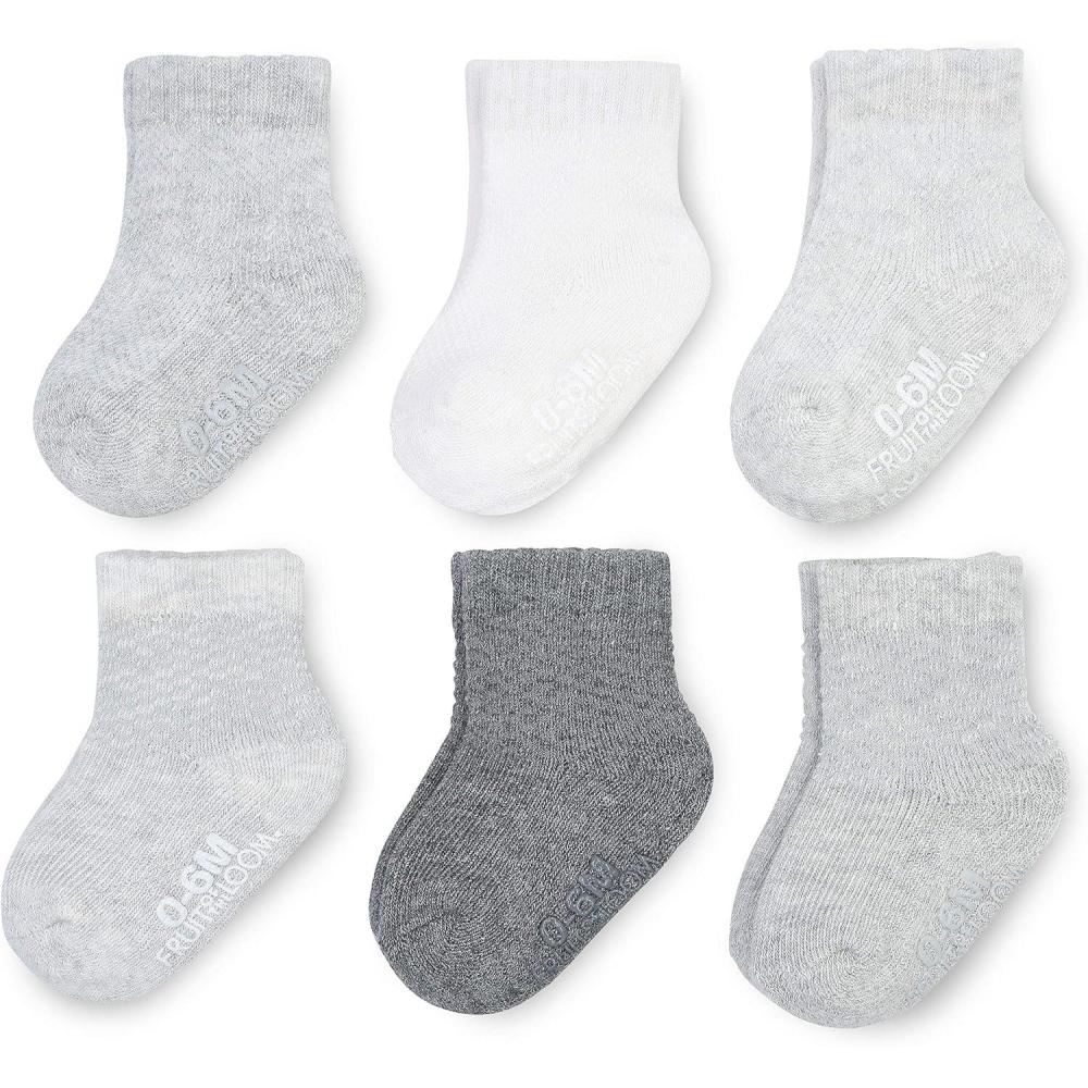 imageFruit of the Loom All Weather Baby ampamp Toddler Socks  Cotton Crew Socks with Grips for Boys Girls and UnisexGrey