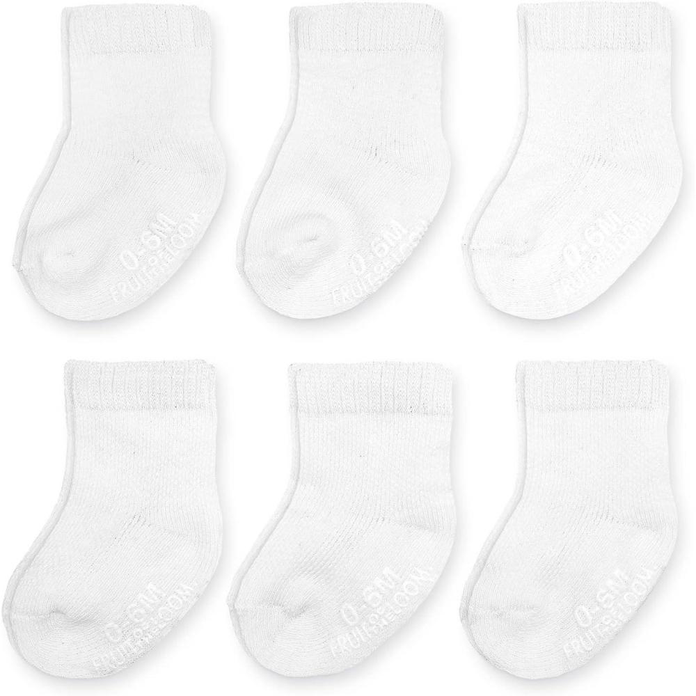 imageFruit of the Loom All Weather Baby ampamp Toddler Socks Cotton Crew Socks with Grips for Boys Girls and UnisexWhite