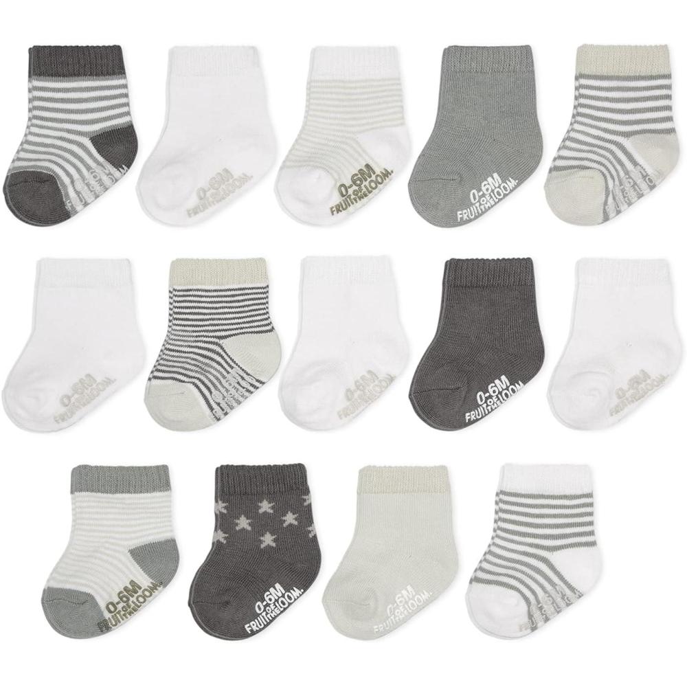 imageFruit of the Loom Baby 14Pack Grow ampamp Fit Flex Zones Cotton Stretch Socks Unisex Girls BoysGrey Stripe