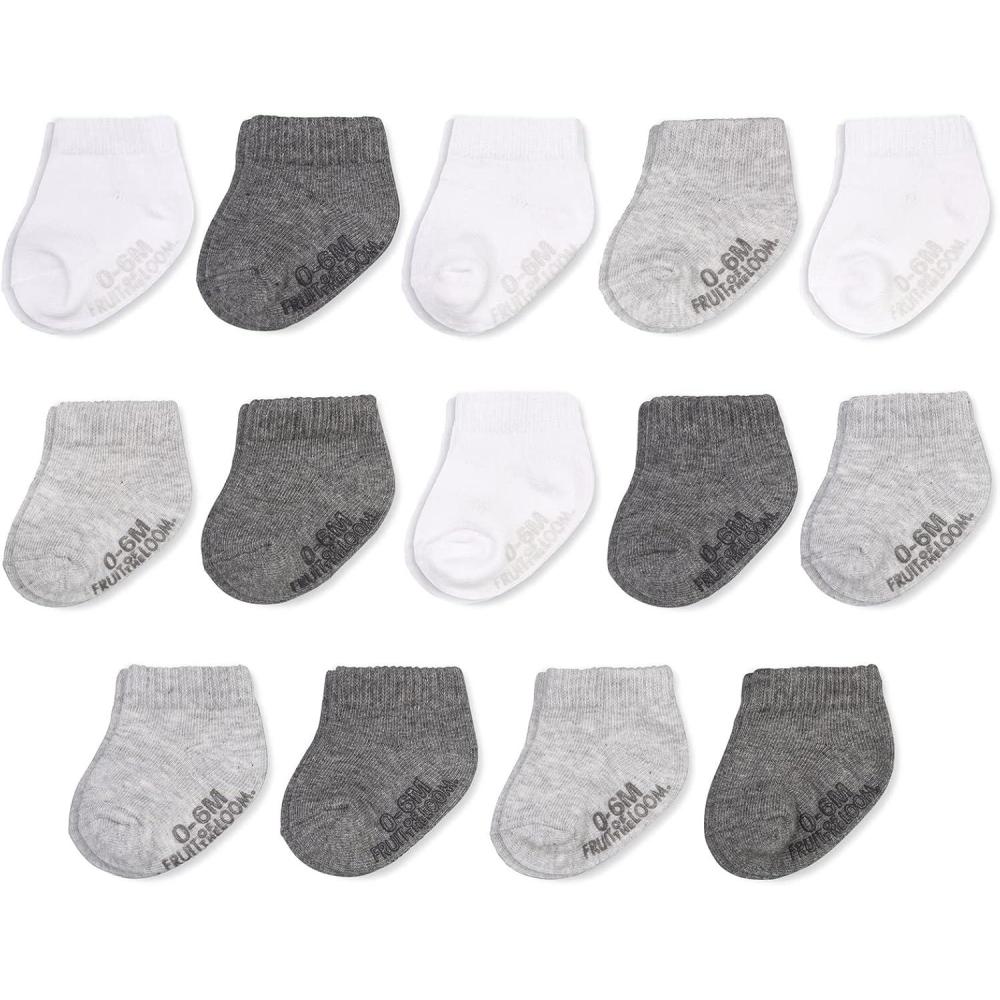 imageFruit of the Loom Baby 14Pack Grow ampamp Fit Flex Zones Cotton Stretch Socks Unisex Girls BoysLow Cut Grey
