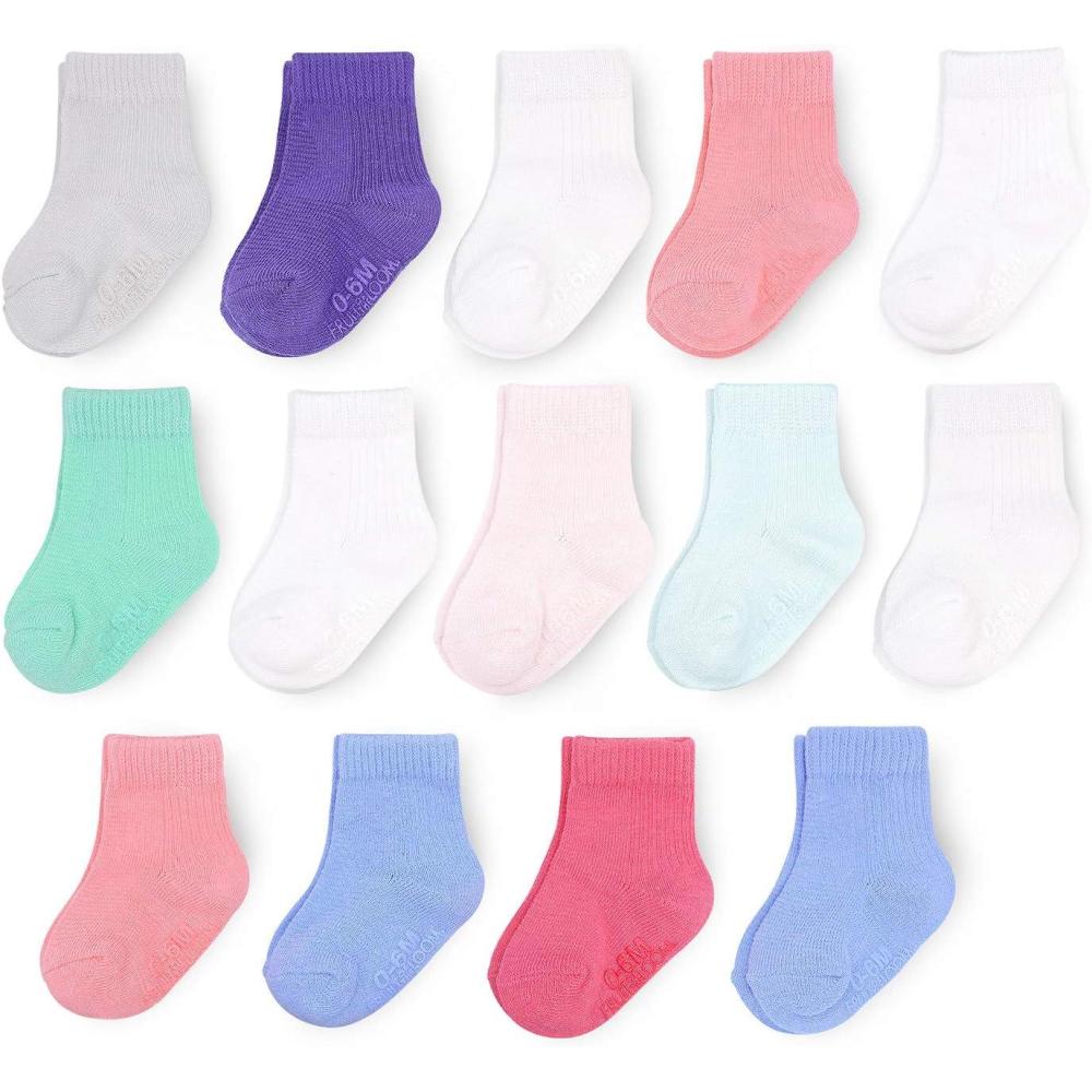 imageFruit of the Loom Baby 14Pack Grow ampamp Fit Flex Zones Cotton Stretch Socks Unisex Girls BoysPink