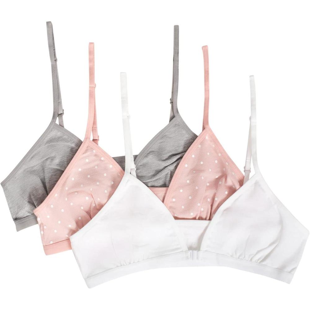 imageFruit of the Loom Big Girls 3Pack Cotton Convertible Bralette  Adjustable ampamp VersatileBlush Zen DotWhiteHeather Grey