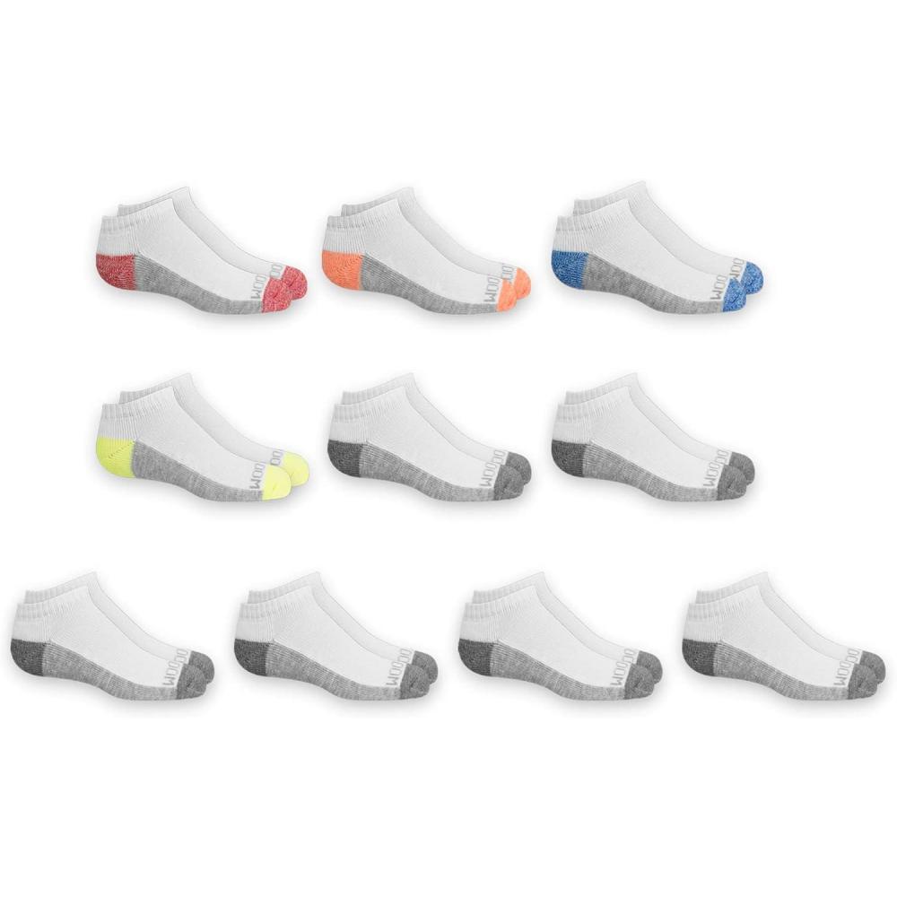 imageFruit of the Loom Boys Dual Defense No Show Socks 10 PackWhiteRed whiteCharcoal whiteCharcoal whiteYell