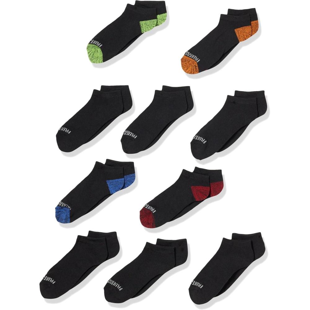 imageFruit of the Loom Boys Lightweight No Show Socks 10 PackBlack Assort
