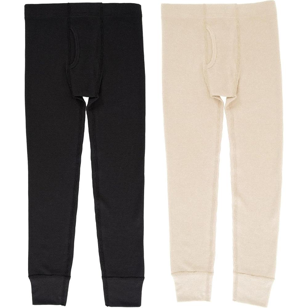 imageFruit of the Loom Boys Premium 2Pack Thermal Waffle BottomBlackNatural