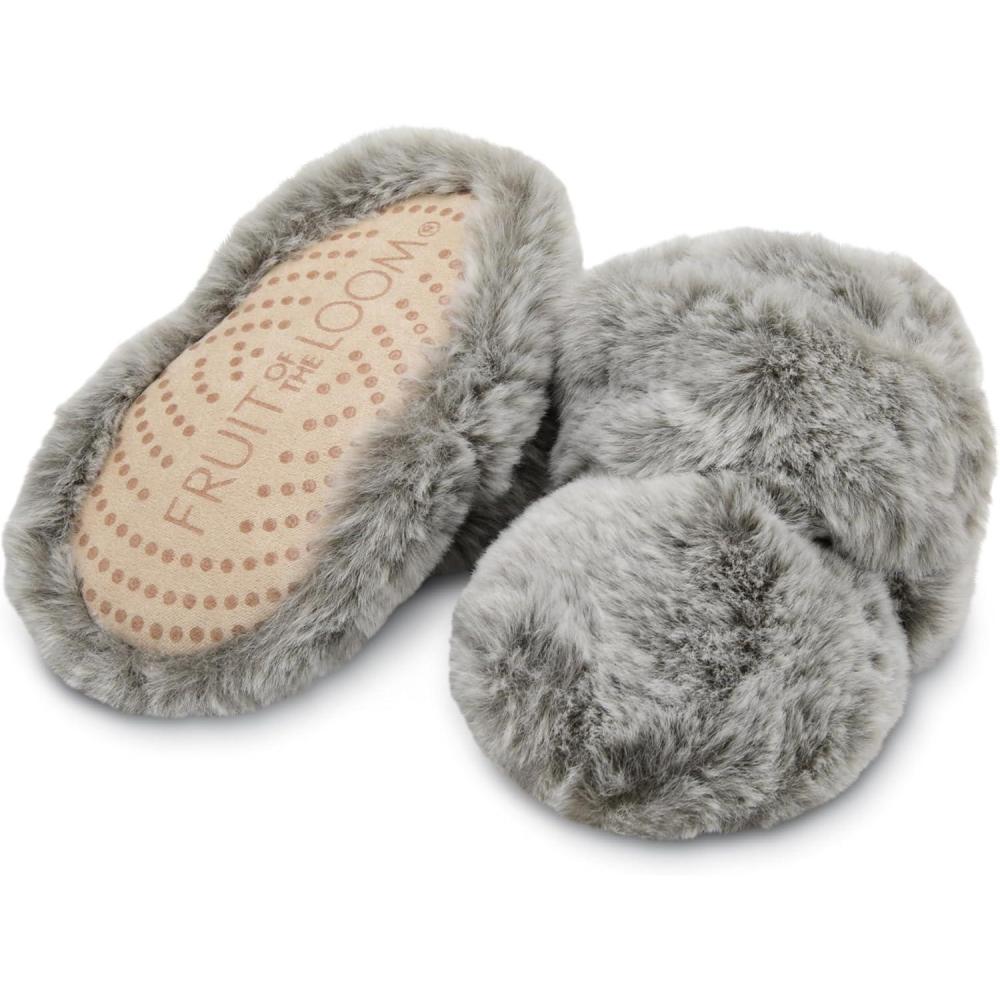 imageFruit of the Loom Cozy Thermal Wrap Booties with Nonslip Grips for Baby Girls Boys Unisex Grey Faux Fur