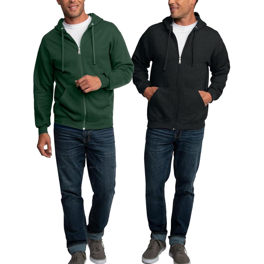 imageFruit of the Loom Eversoft Fleece Hoodies Pullover ampamp Full Zip Moisture Wicking ampamp Breathable Sizes S4X2 Pack  Black HeatherDark Green
