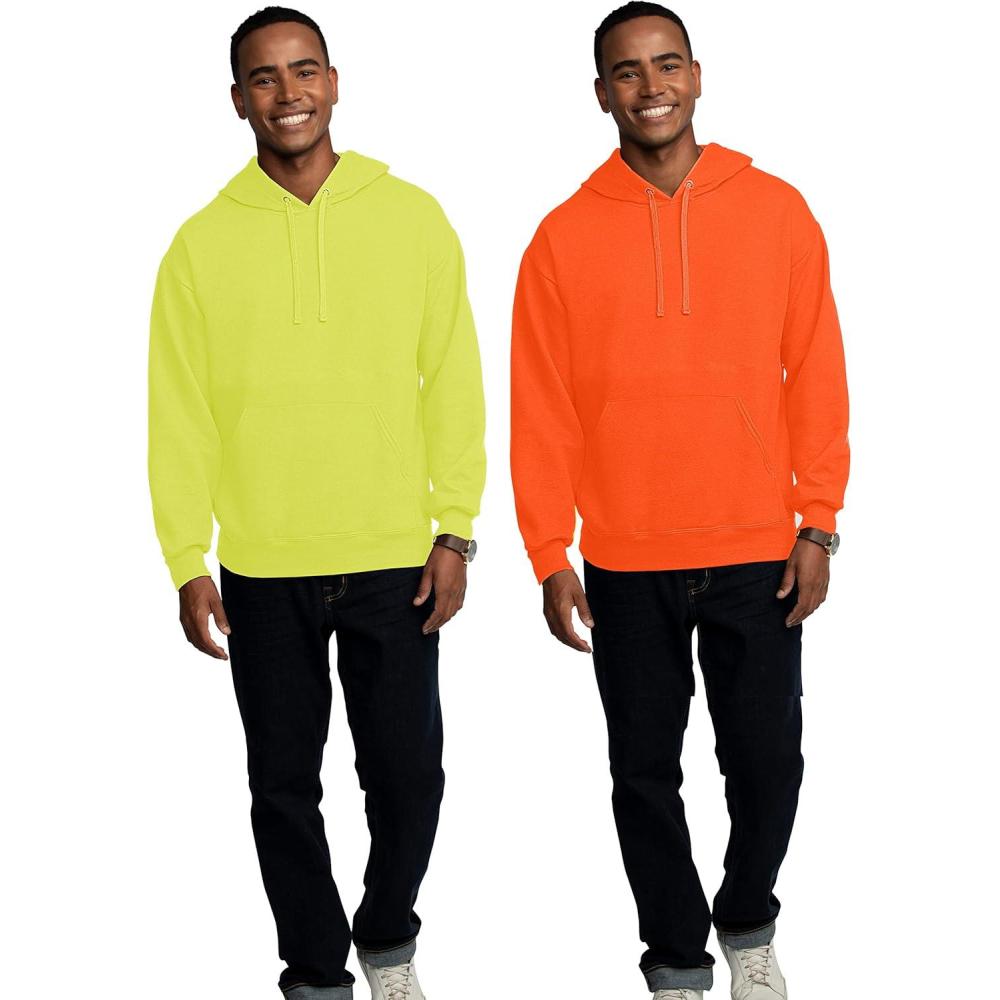 imageFruit of the Loom Eversoft Fleece Hoodies Pullover ampamp Full Zip Moisture Wicking ampamp Breathable Sizes S4X2 Pack Safety OrangeSafety Green