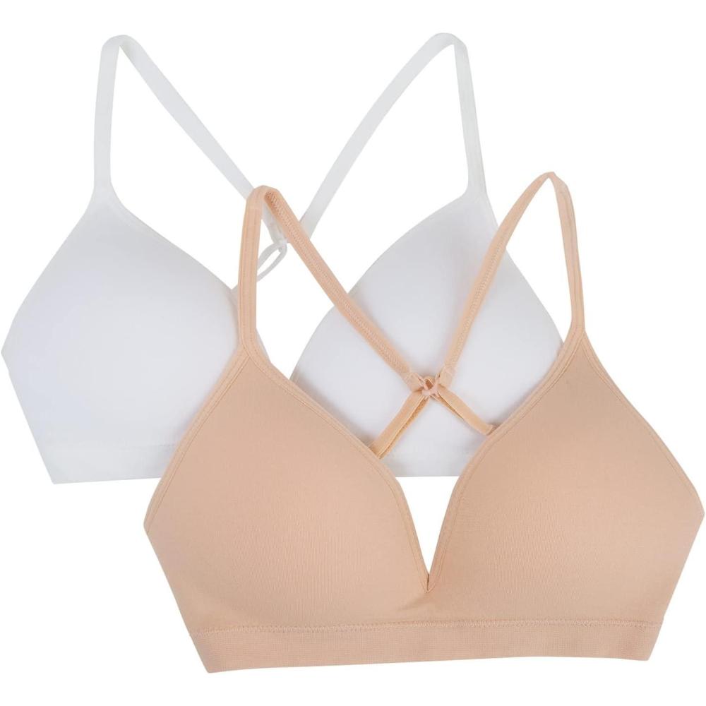 imageFruit of the Loom Girls 2Pack Seamless Soft Cup Bras  Lightweight ampamp Gentle SupportSandWhite