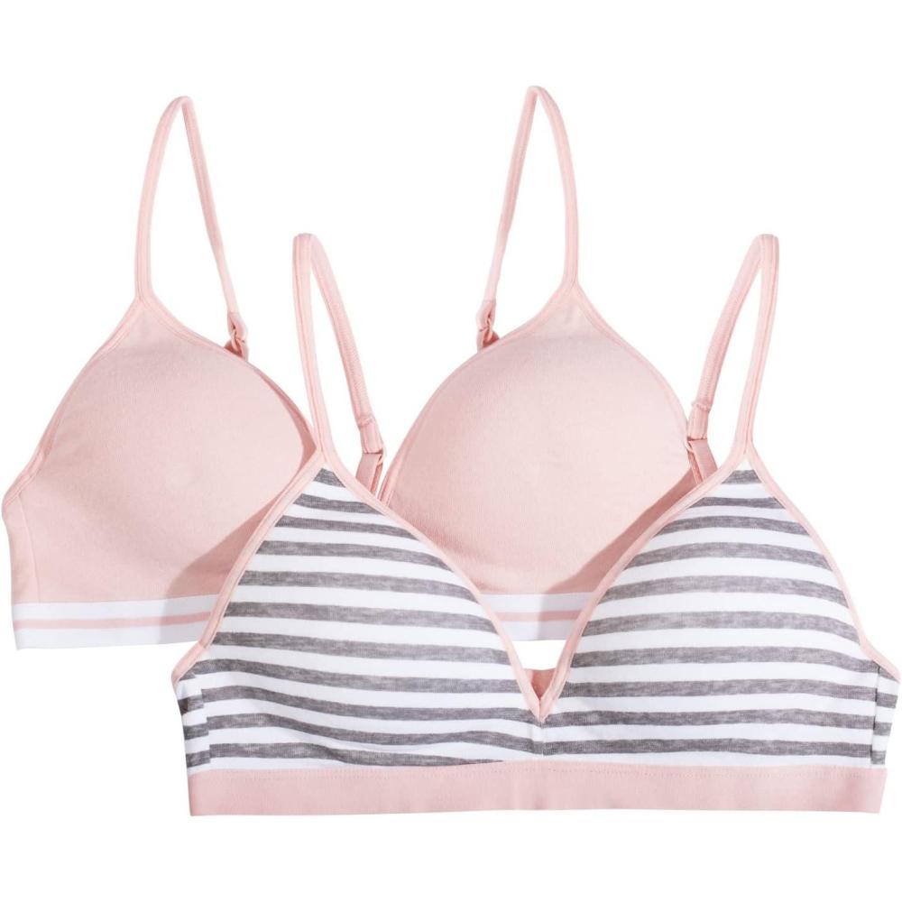 imageFruit of the Loom Girls 2Pack Seamless Soft Cup Bras  Lightweight ampamp Gentle SupportSkinny StripeBlushing Rose