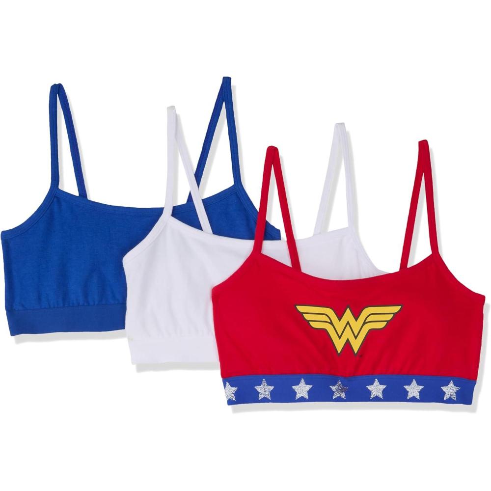 imageFruit of the Loom Girls Cotton Spaghetti Strap Sport BraCrantasticWhiteCrazy Cobalt Wonder Woman