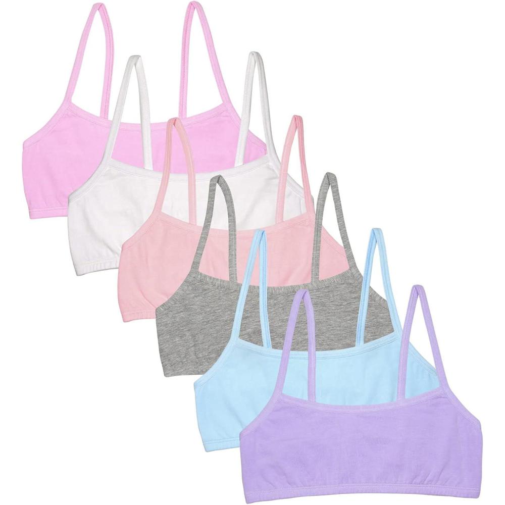 imageFruit of the Loom Girls Cotton Spaghetti Strap Sport BraHyacinthEyeshadowGrey HeatherWhiteLilacBlushing Rose