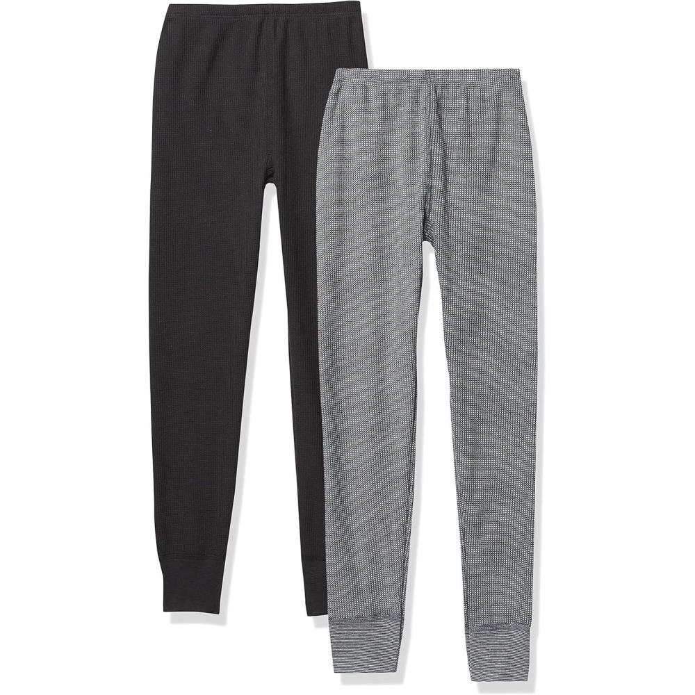 imageFruit of the Loom Girls Premium 2Pack Thermal Waffle BottomBlackHeather Greystone