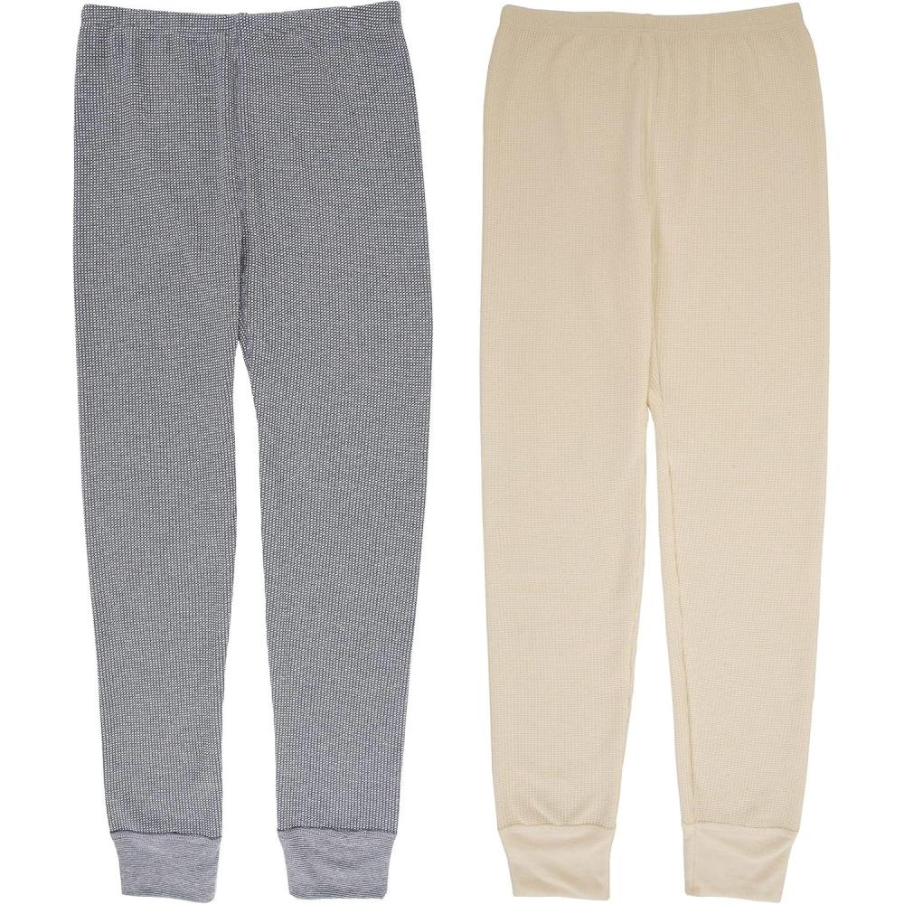 imageFruit of the Loom Girls Premium 2Pack Thermal Waffle BottomHeather GreystoneNatural