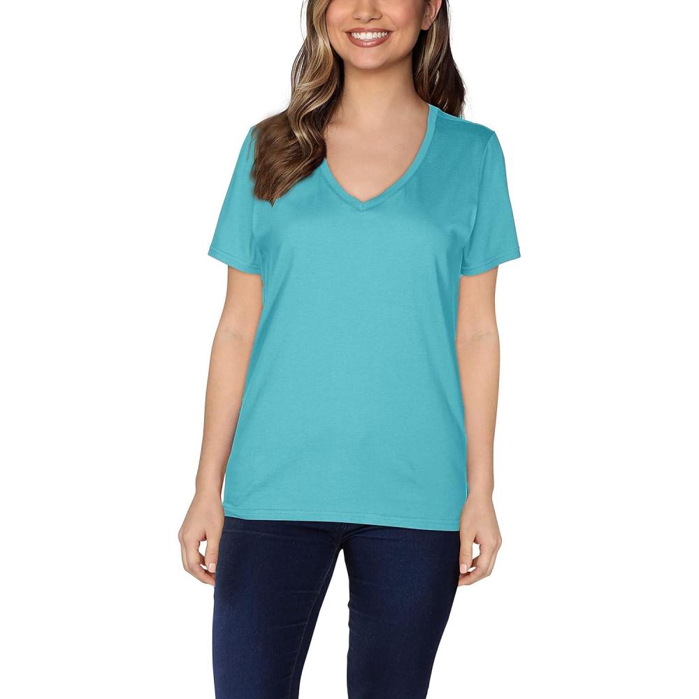 imageFruit of the Loom Womens Crafted Comfort Pima Cotton Short Sleeve TshirtsVneck Sea Breeze