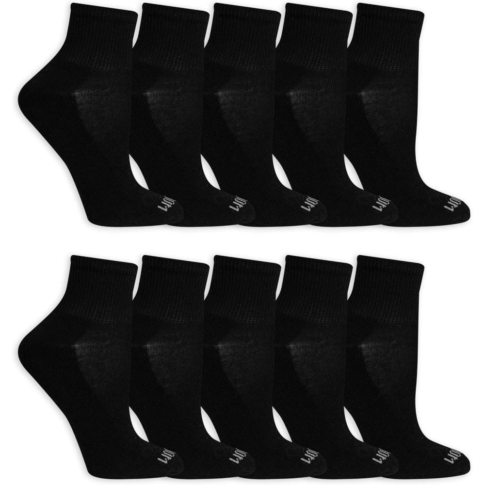 imageFruit of the Loom Womens Everyday Active Sport Ankle Socks 10 PackBlack