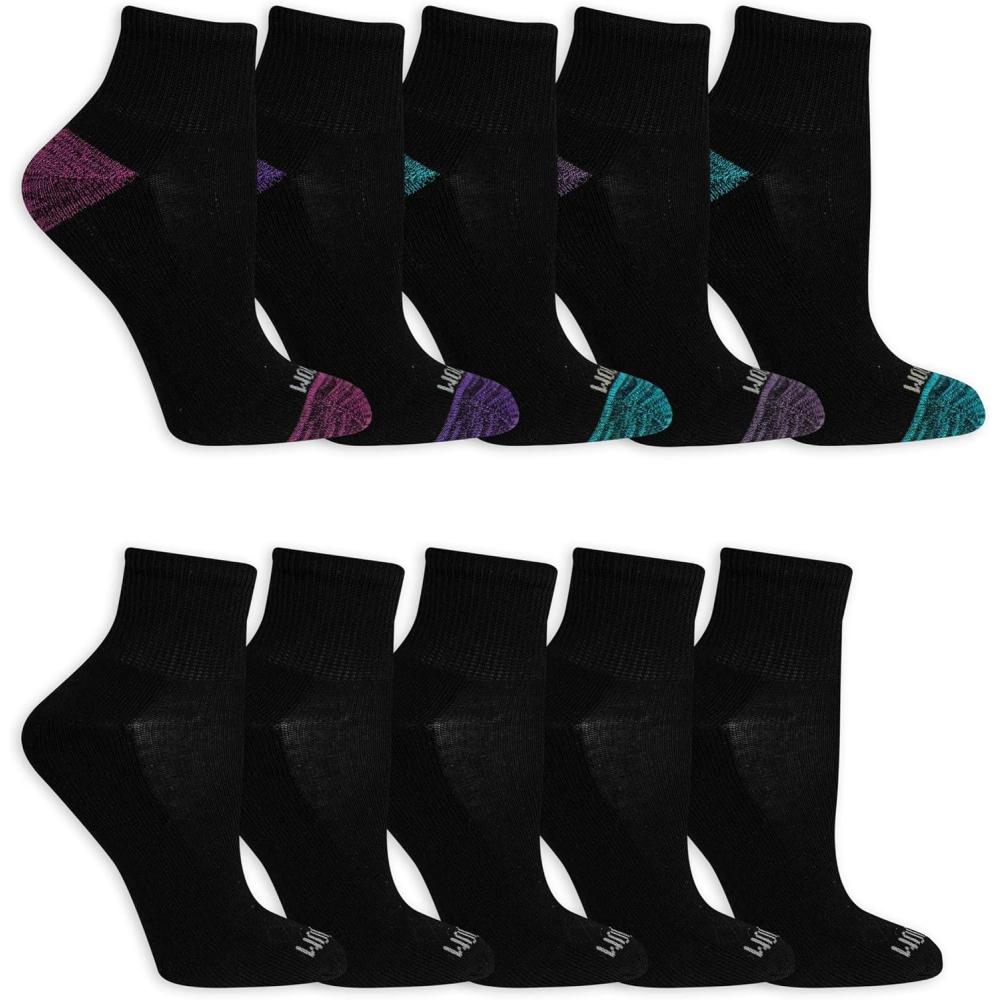 imageFruit of the Loom Womens Everyday Active Sport Ankle Socks 10 PackBlack Assorted