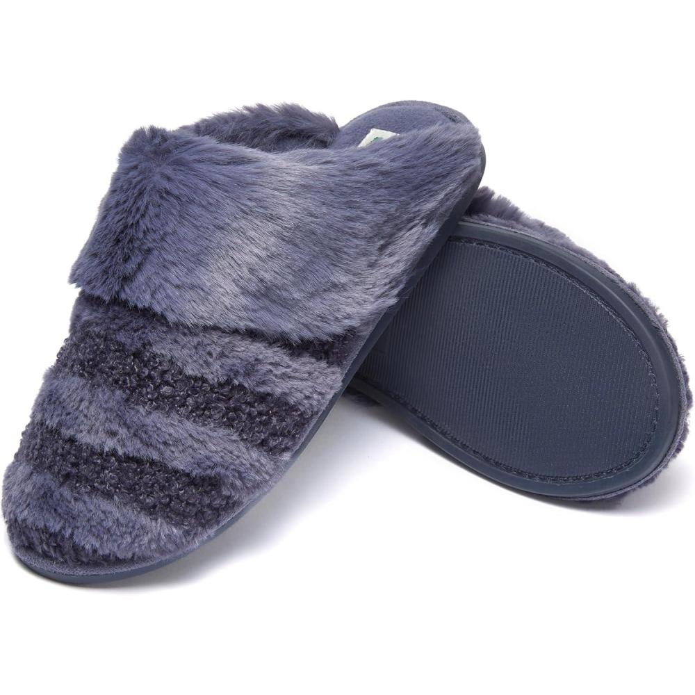 imageFruit of the Loom Womens Slipper Zapatos Cmodos Stripe Feather WFur Cuff Clog Memory FoamBlue