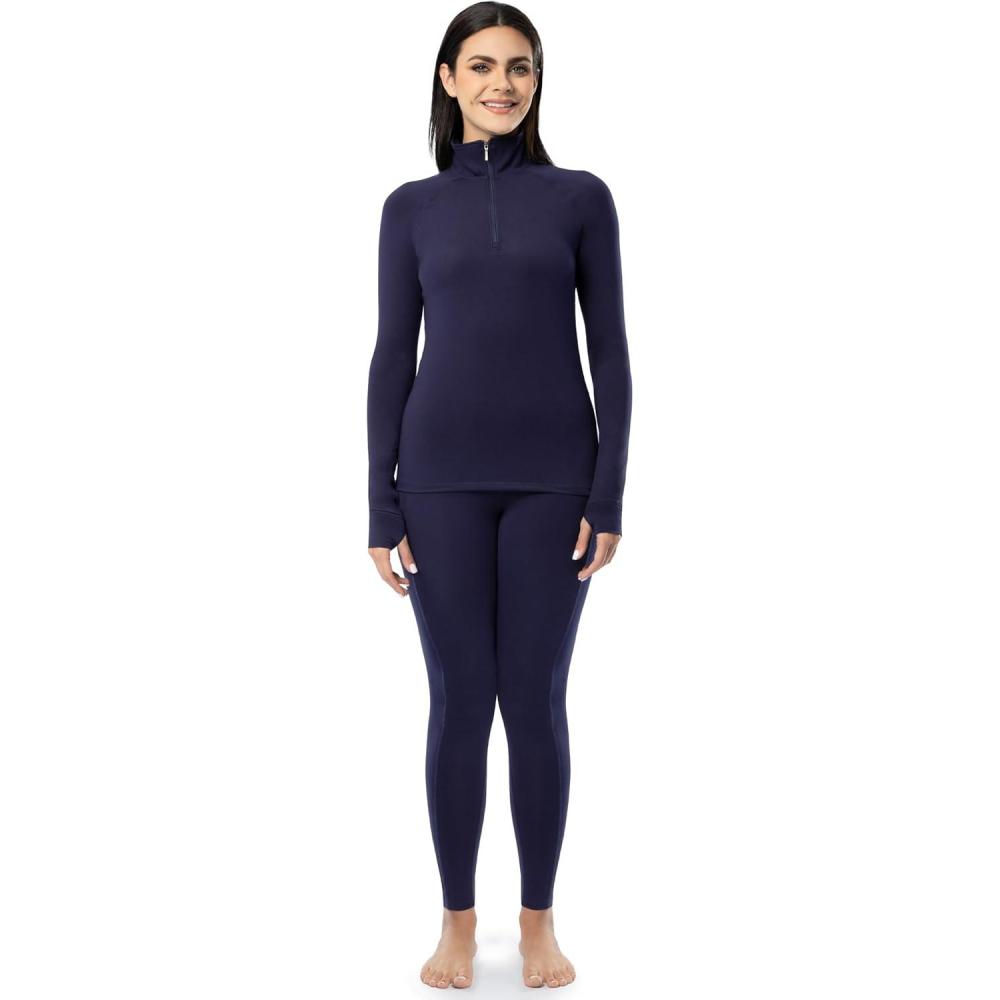 imageFruit of the Loom womens High Neck Quarter Zip Top and Legging Thermal SetNavy