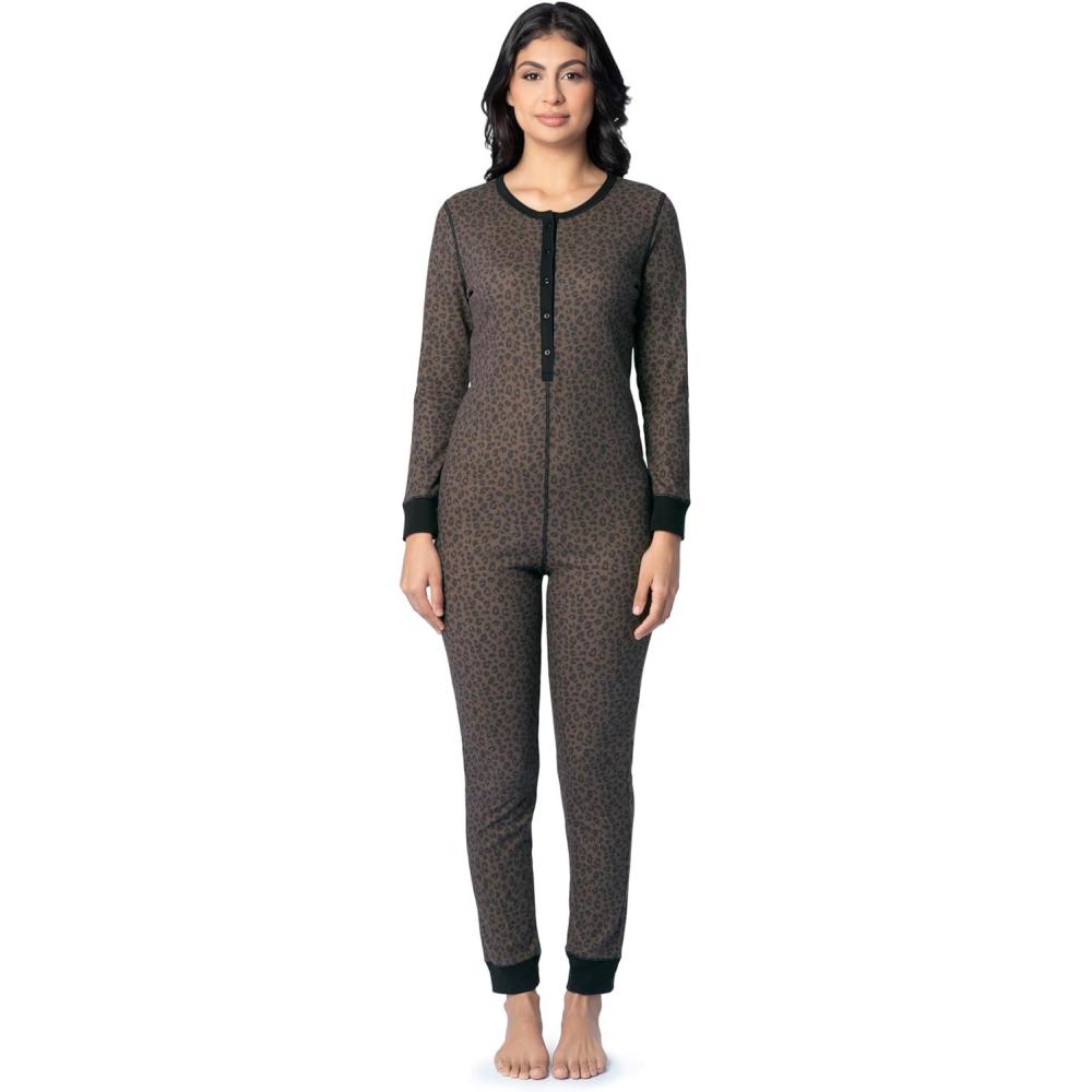 imageFruit of the Loom womens Micro Waffle Premium Thermal Union SuitCheetah Print