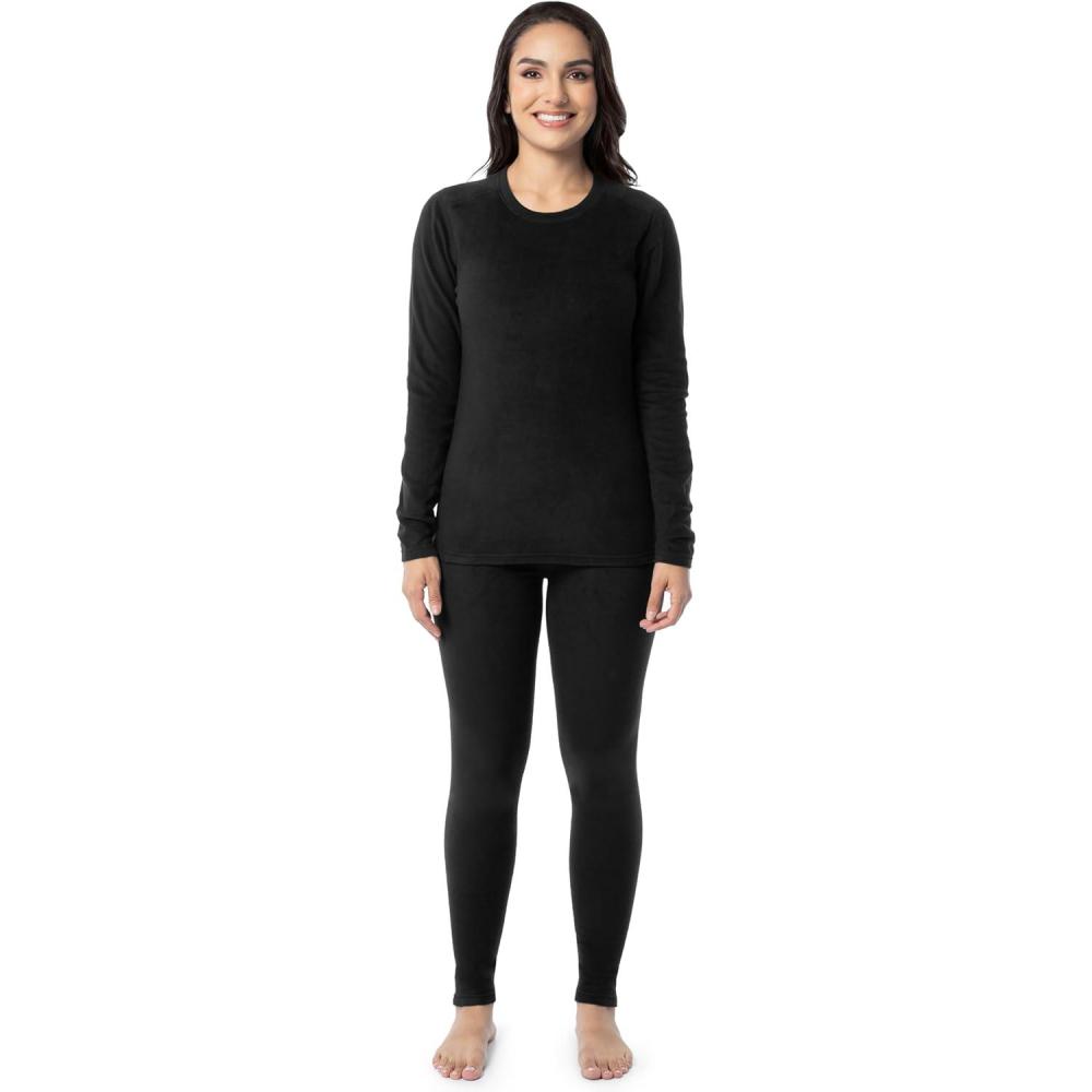 imageFruit of the Loom womens Stretch Fleece Lined Thermal Long Johns Underwear SetBlack