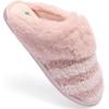 Fruit of the Loom Women’s Slipper, Zapatos Cómodos, Stripe Feather W/Fur Cuff Clog, Memory Foam(Blush)