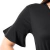 Fruit of the Loom womens 360 Stretch Ruffle Sleeve V-neck Tee and Capri Sleep Pajama Set(Black)
