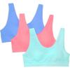 Fruit of The Loom Girls’ Seamless Stretch Sports Bra(Cornflower Blue/Peach Sorbet/Aruba Blue)