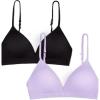 Fruit of the Loom Girls’ 2-Pack Seamless Soft Cup Bras – Lightweight & Gentle Support(Lilac Whisper/Black Hue)