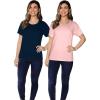 Fruit of the Loom Women’s Crafted Comfort™ Pima Cotton Short Sleeve T-shirts(Crew – 2 Pack – Navy/Sweetheart Pink)