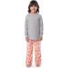 Fruit of the Loom girls Long Sleeve Jersey Henley Top and Fleece Pant Sleep Pajama Set(Grey Heather/Rose Hearts)