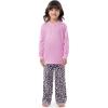 Fruit of the Loom girls Long Sleeve Jersey Henley Top and Fleece Pant Sleep Pajama Set(Pink/Cheetah)