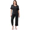 Fruit of the Loom womens 360 Stretch Ruffle Sleeve V-neck Tee and Capri Sleep Pajama Set(Black)
