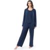 Fruit of the Loom womens Breathable Tank Top, Pant, and Cardigan Sleep Set(Midnight Blue)