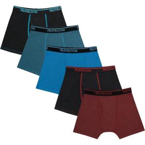 Fruit of the Loom Boys’ and Toddler Boxer Briefs, Tag Free & Breathable Underwear, Assorted Color Multipacks(5 Pack – Modal Blue/Red/Grey)