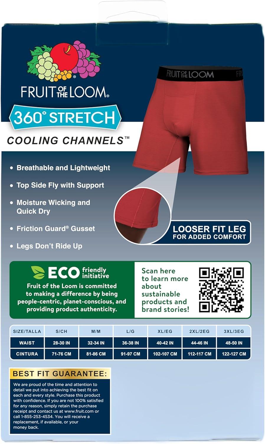 imageFruit of the Loom Mens 360 Stretch Boxer Briefs High Performance Stretch Quick Dry ampamp Moisture WickingCooling Channels 3 Pack Colors May Vary